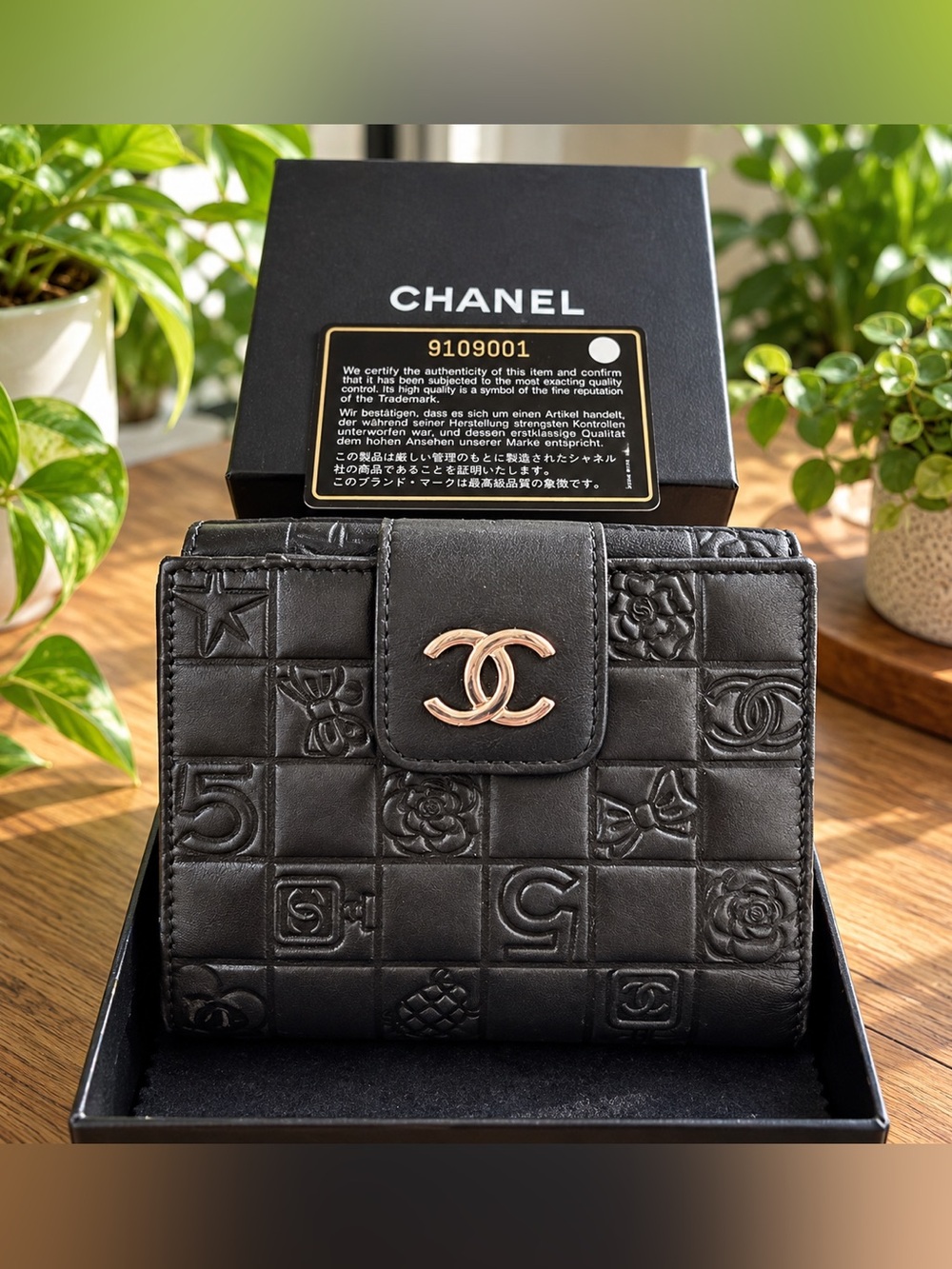 Chanel Embossed Black Leather Wallet